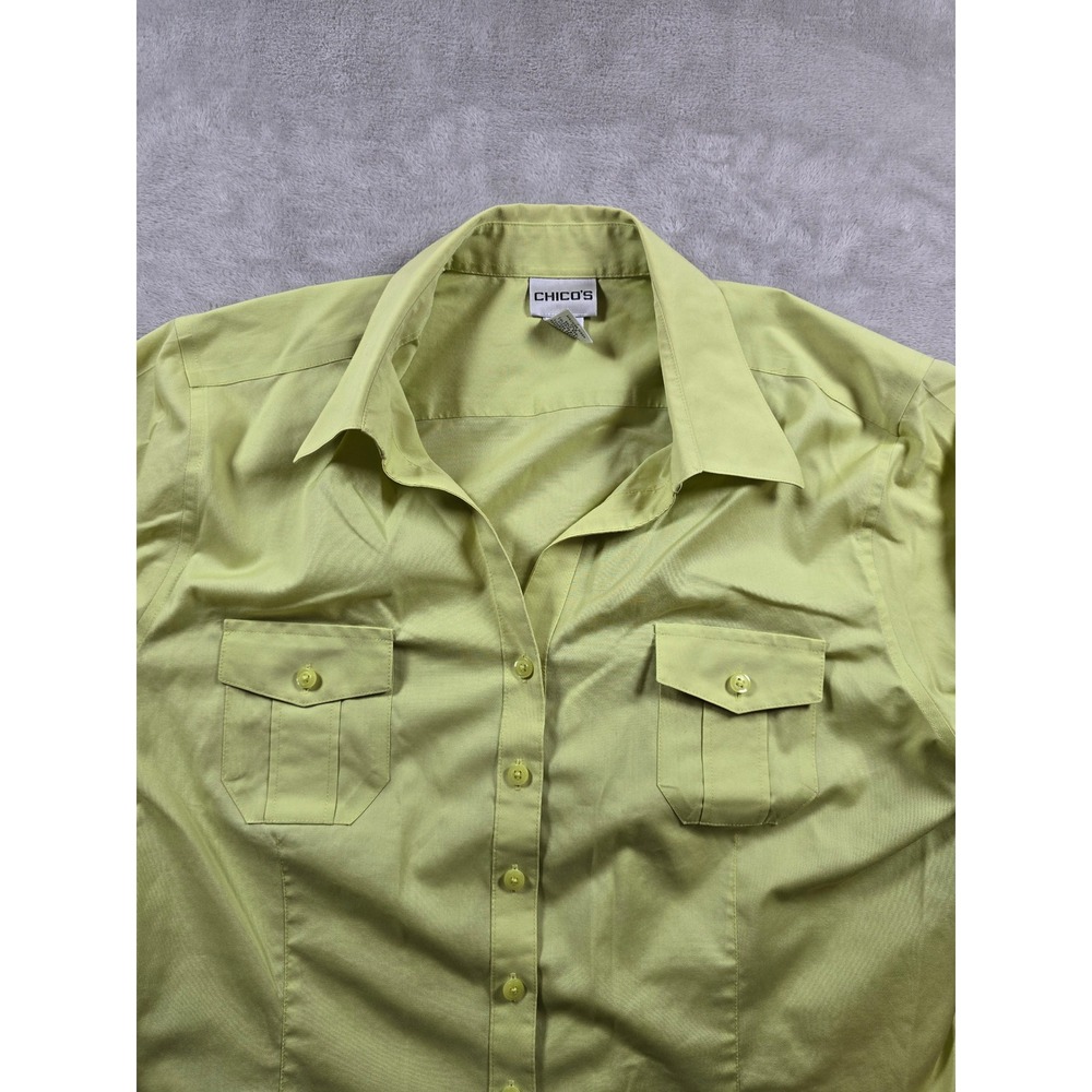 Chicos Top Shirt Blouse Womens Size 3 Geen Yellow Button Down